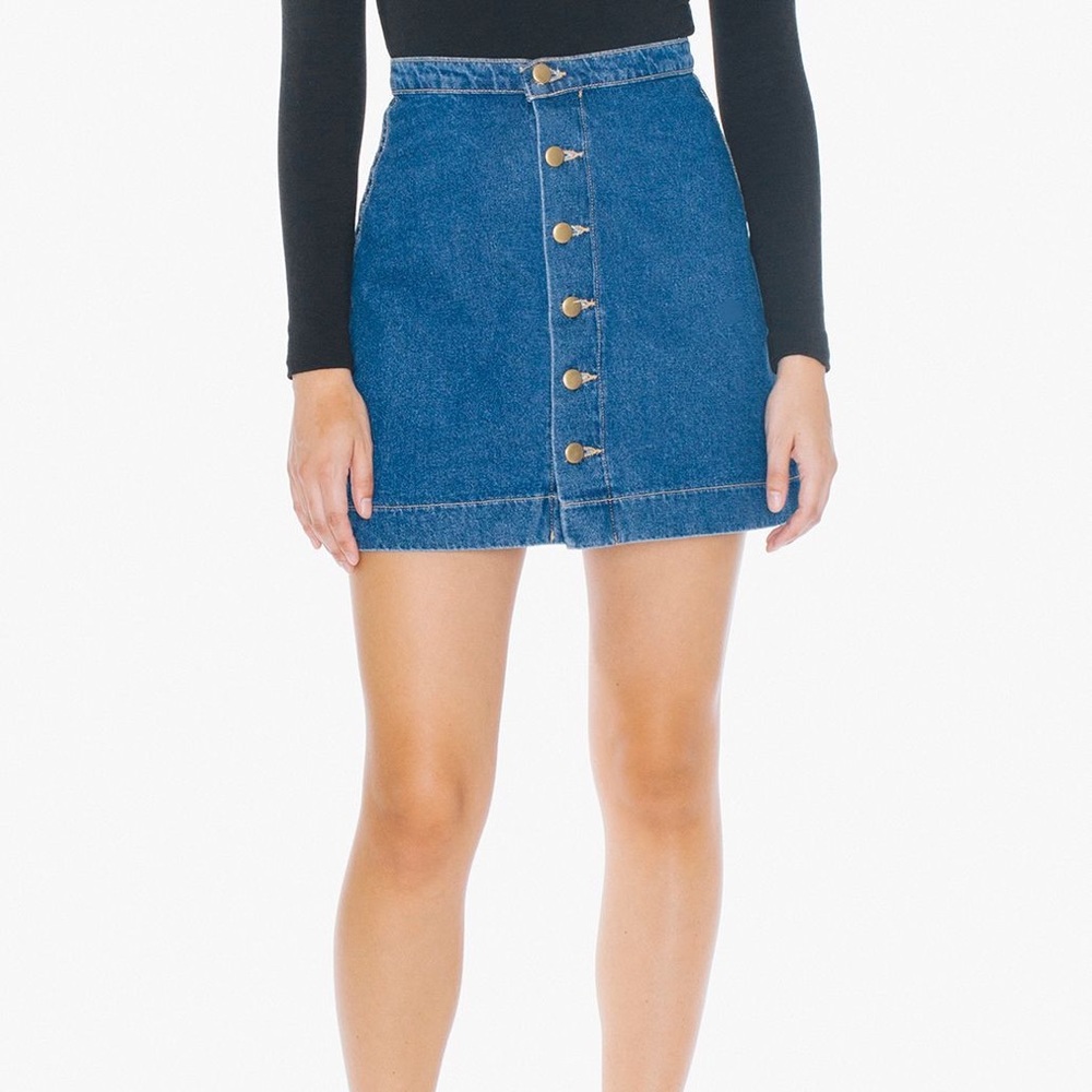 American Apparel Denim Button Front A-Line Mini Skirt